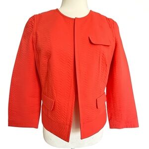 Liz Claiborne Jacket S Coral Orange Textured Cotton Blend 3/4 Sleeve Open Front